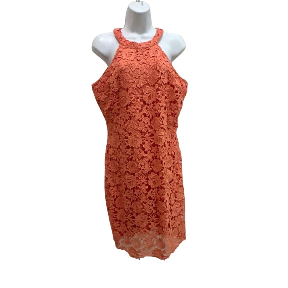 Lulus Coral Crochet Dress Women’s L, Sleeveless Above knee Boho Formal Cocktail